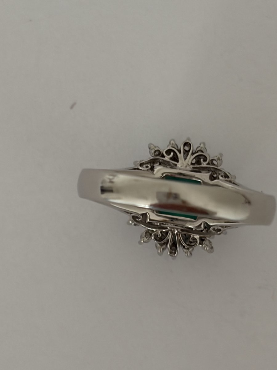 8059- Bague Platine Vintage Emeraude Diamants-photo-1