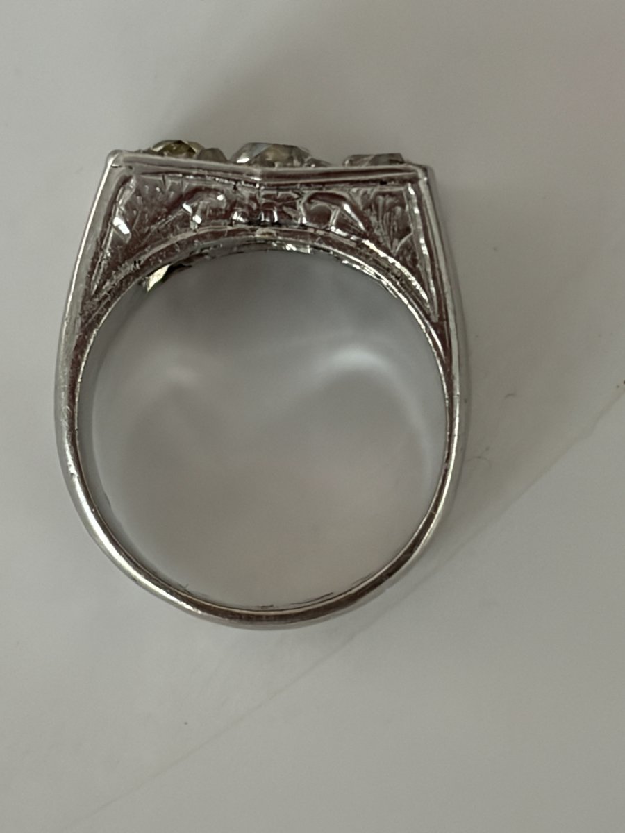 8060 - Art Deco Platinum Signet Ring With Diamonds-photo-3