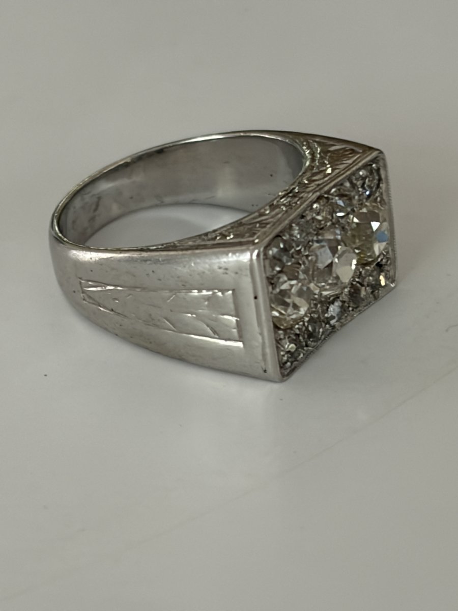 8060 - Art Deco Platinum Signet Ring With Diamonds-photo-4