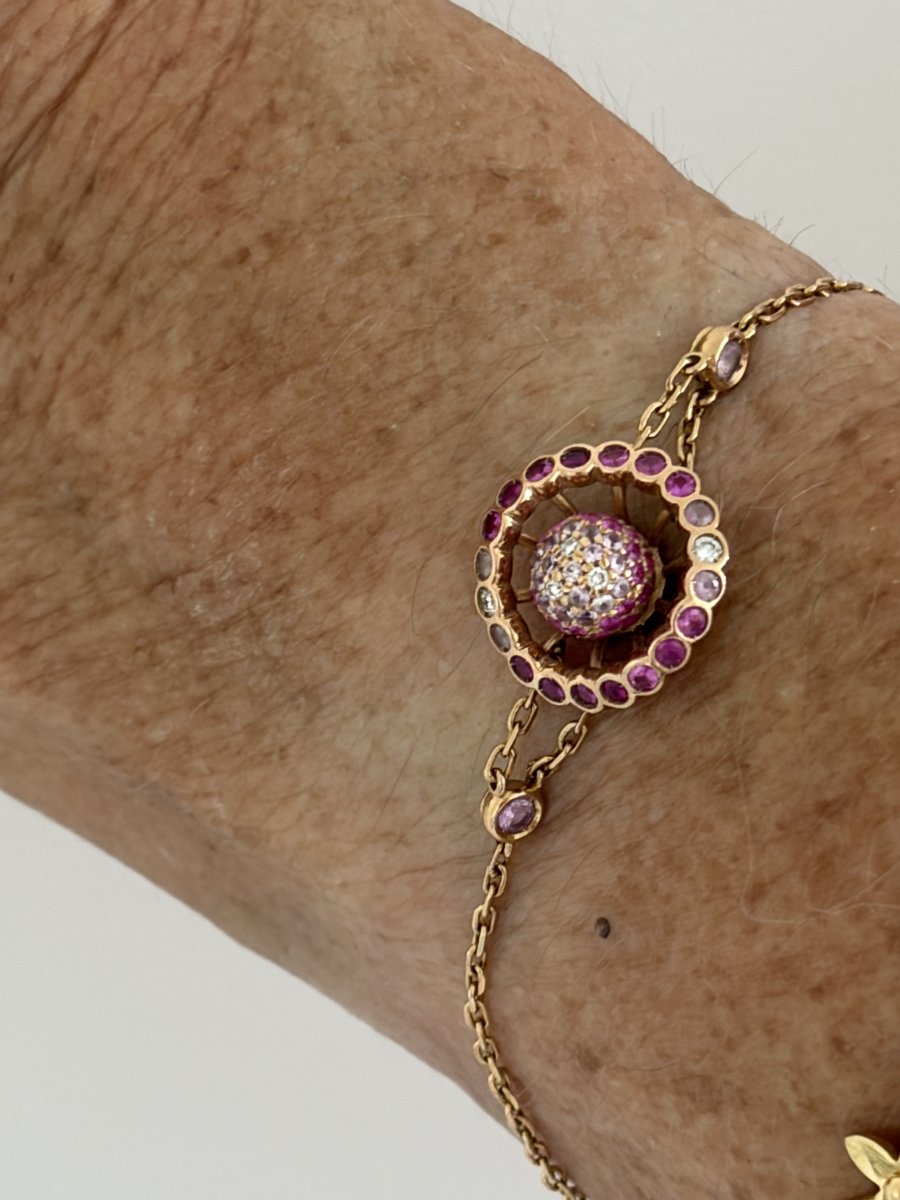 8062 - Boucheron "ma Jolie" Bracelet In Rose Gold With Pink Sapphires And Diamonds-photo-2