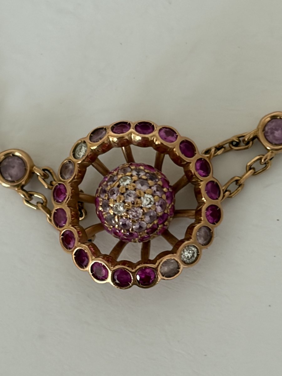 8062 - Boucheron "ma Jolie" Bracelet In Rose Gold With Pink Sapphires And Diamonds-photo-2