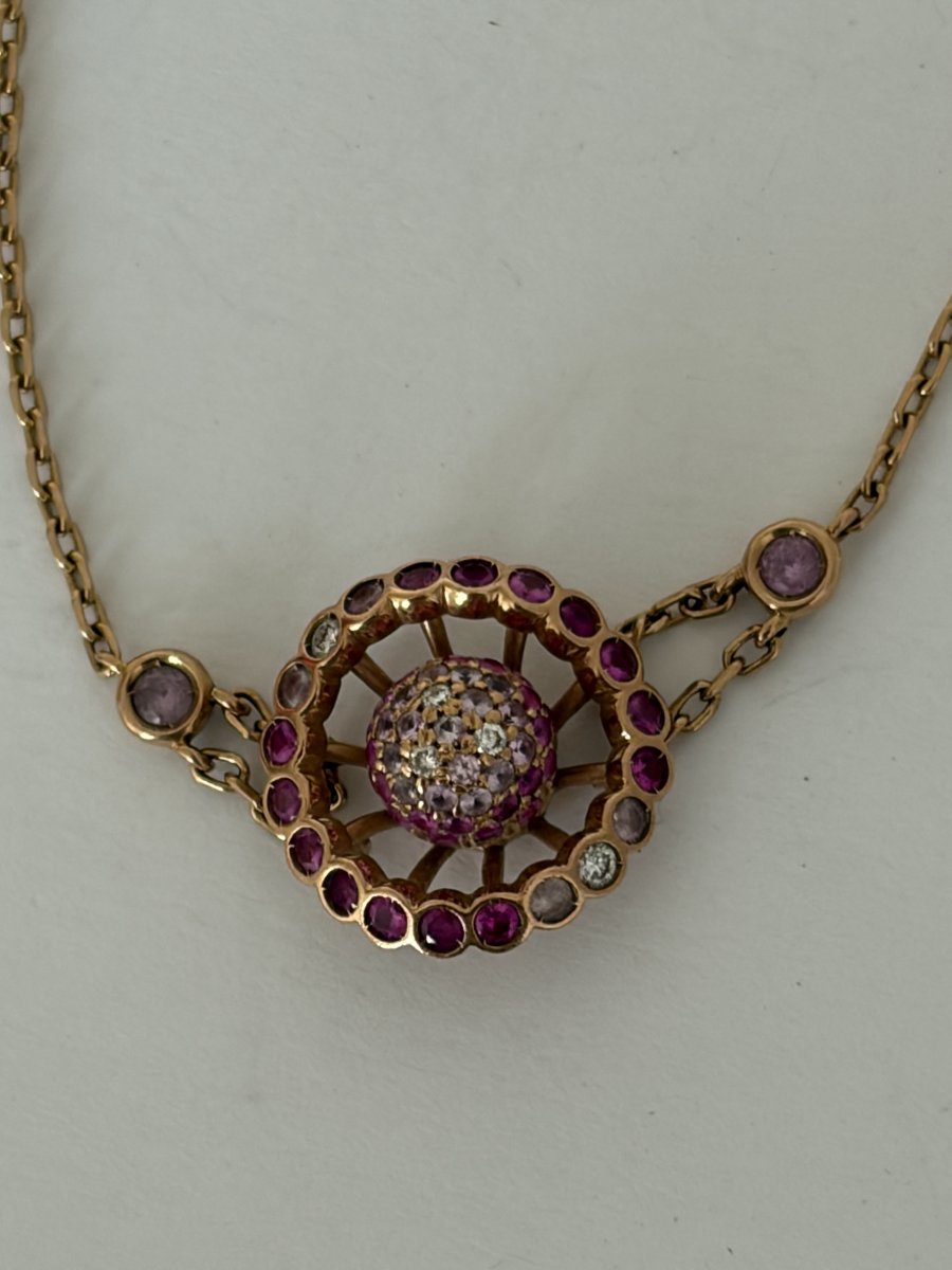 8062 - Boucheron "ma Jolie" Bracelet In Rose Gold With Pink Sapphires And Diamonds