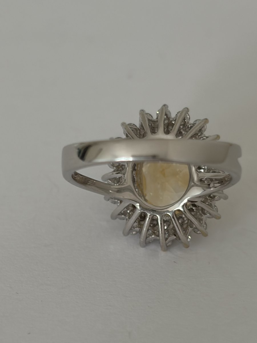 8076 - Vintage White Gold Ring With Citrine And 5.00 Ct Diamonds-photo-3