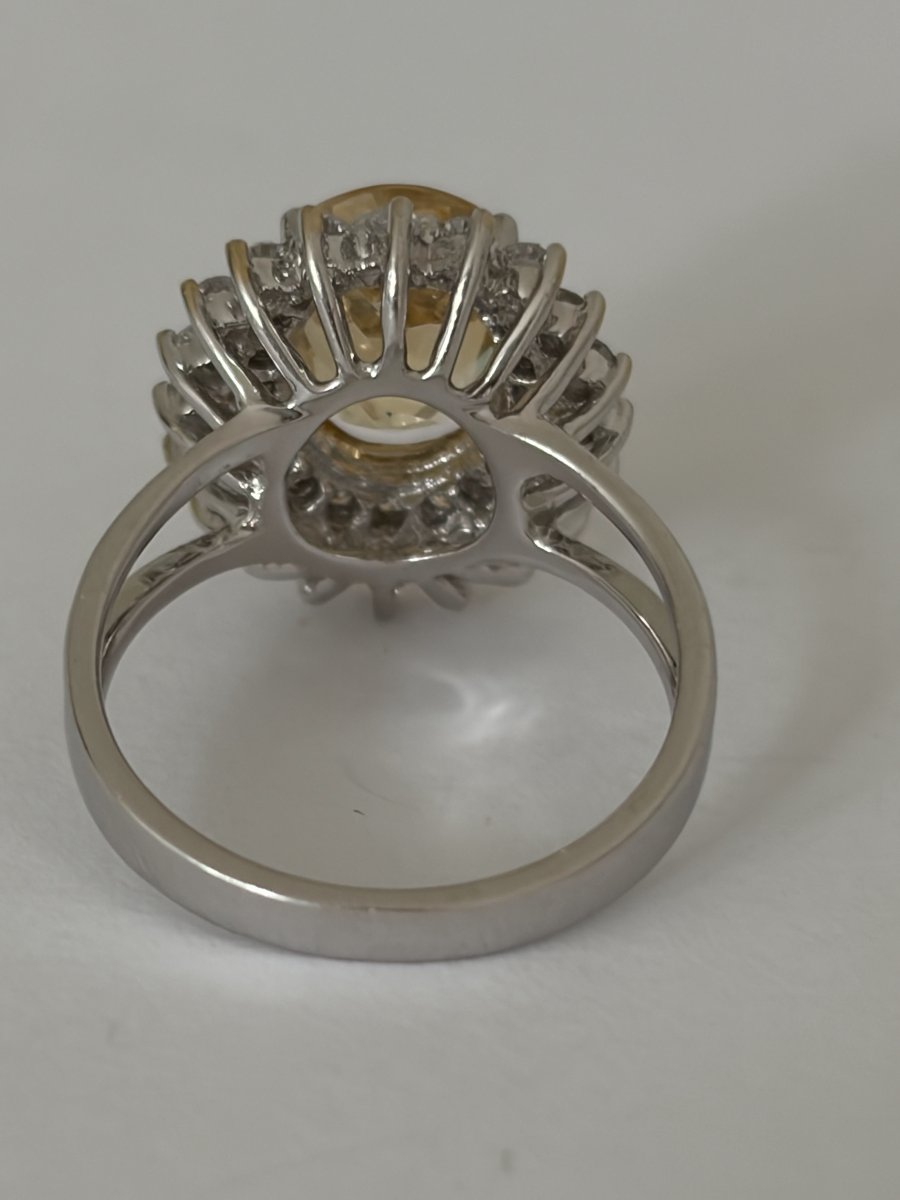 8076 - Vintage White Gold Ring With Citrine And 5.00 Ct Diamonds-photo-4
