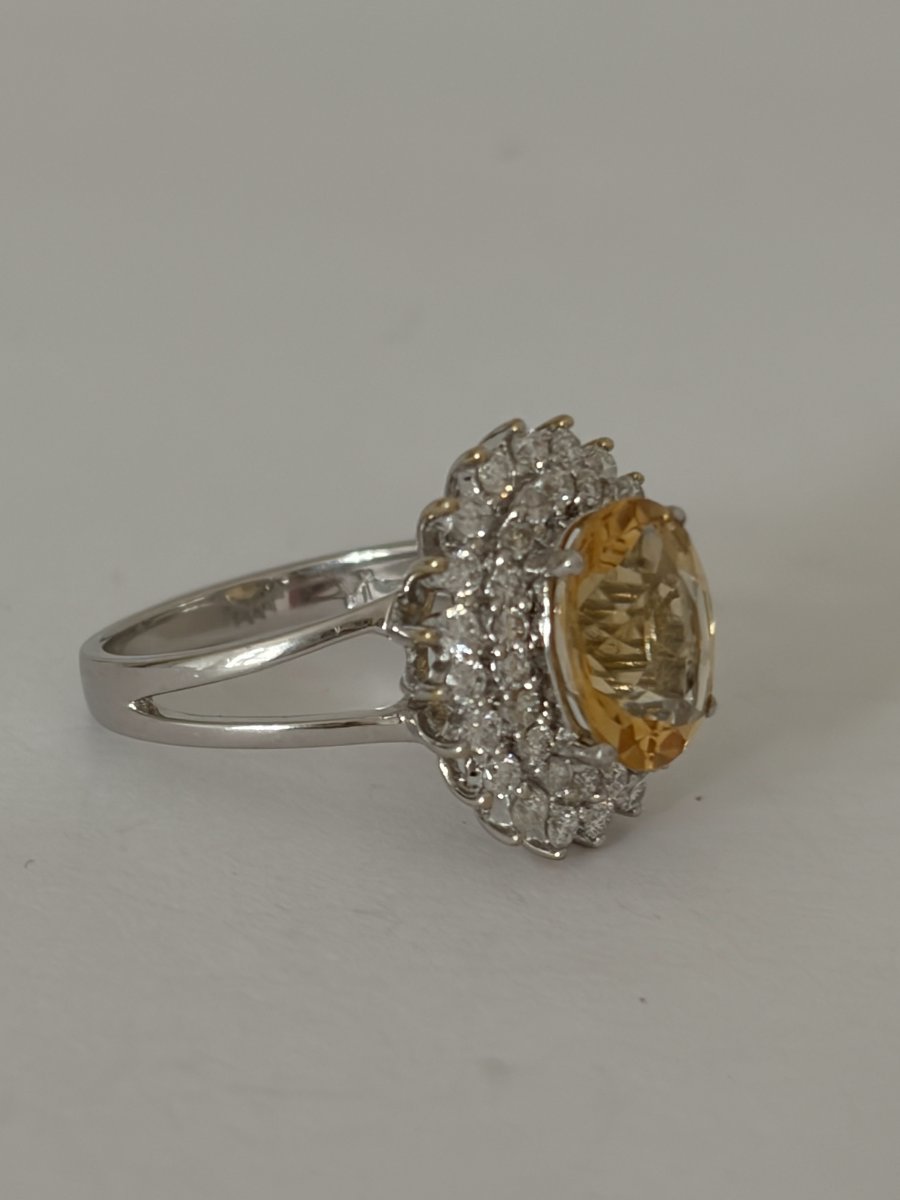 8076 - Vintage White Gold Ring With Citrine And 5.00 Ct Diamonds-photo-1