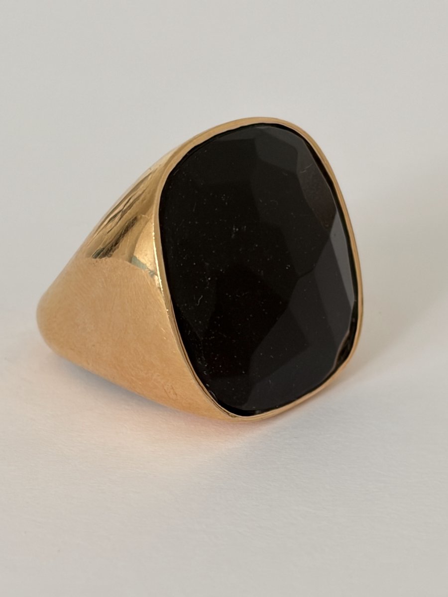 8078- Very Large Yellow Gold Onyx Signet Ring-photo-2