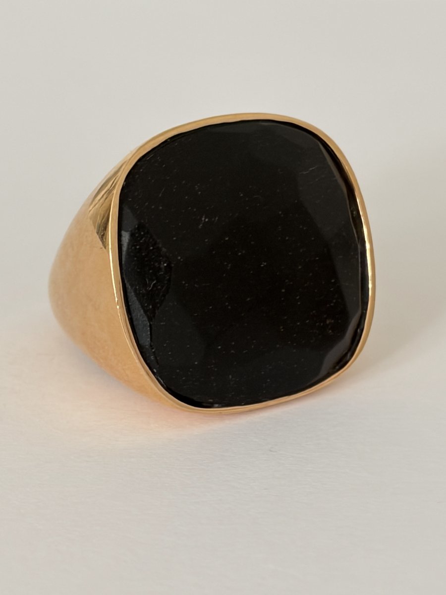 8078- Very Large Yellow Gold Onyx Signet Ring-photo-4