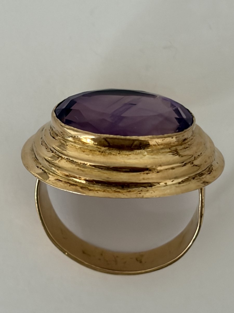 8079 - Vintage Yellow Gold Amethyst Ring-photo-3
