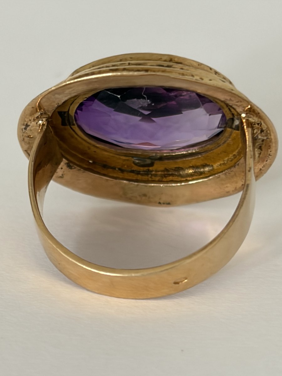 8079 - Vintage Yellow Gold Amethyst Ring-photo-4