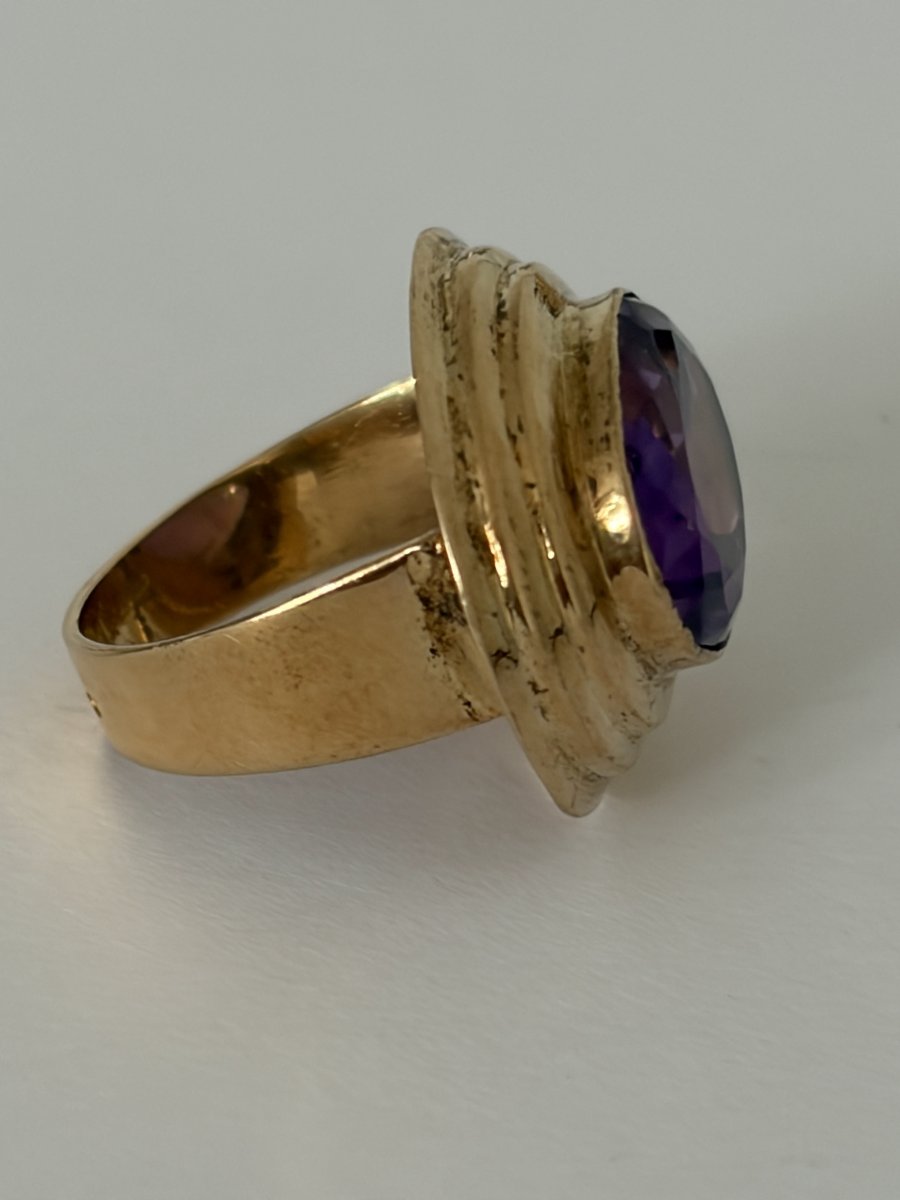 8079 - Vintage Yellow Gold Amethyst Ring-photo-1