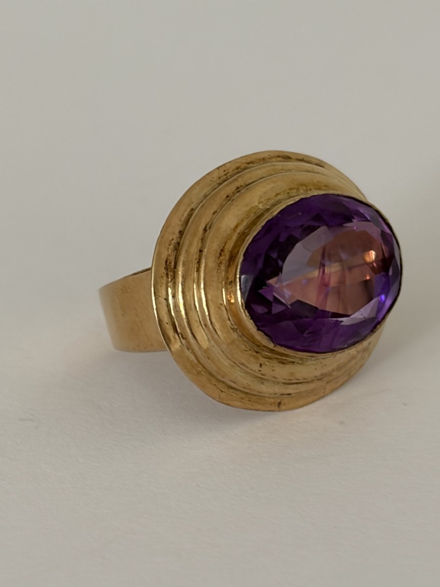 8079 - Vintage Yellow Gold Amethyst Ring-photo-2