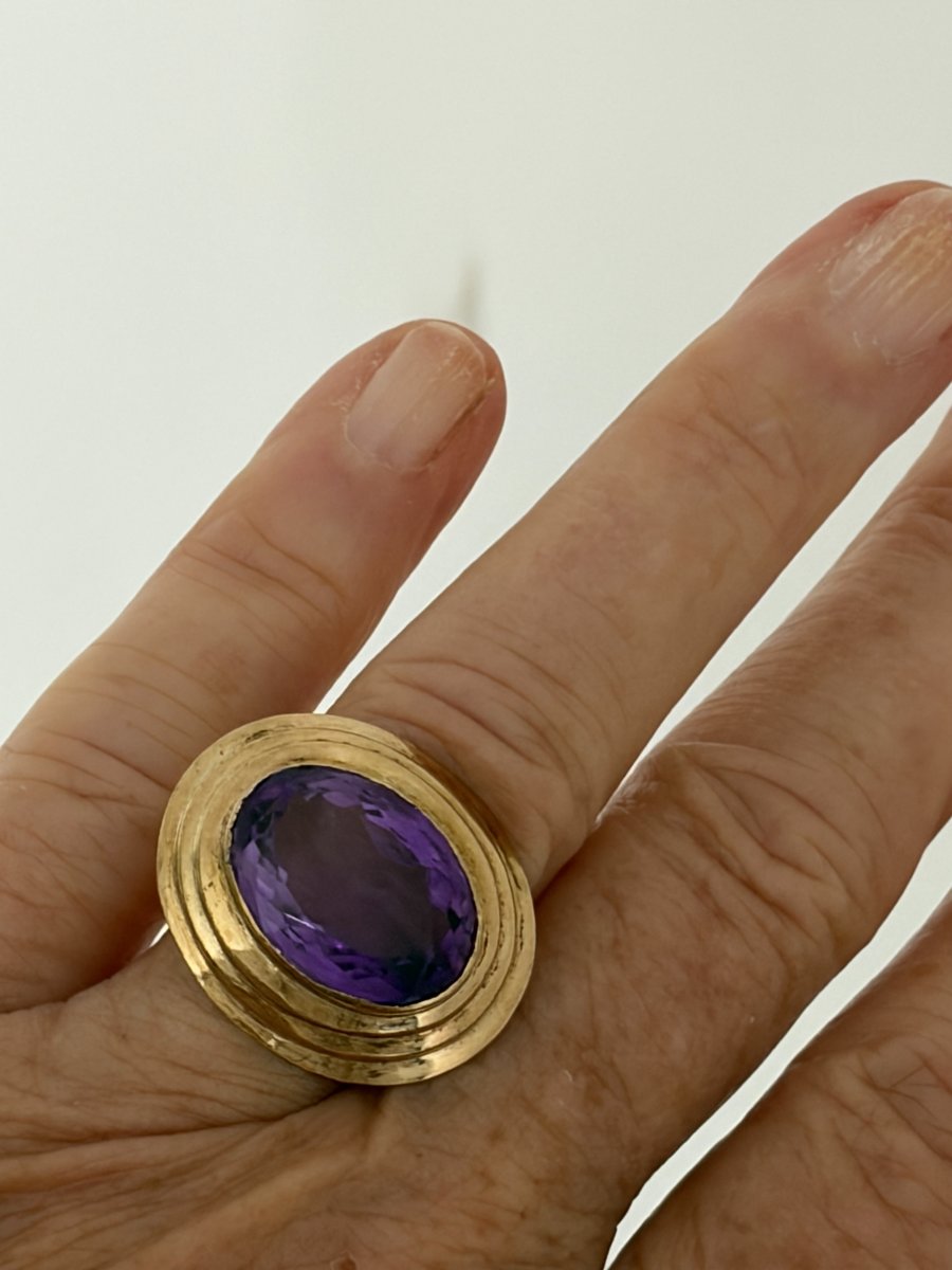 8079 - Vintage Yellow Gold Amethyst Ring-photo-3