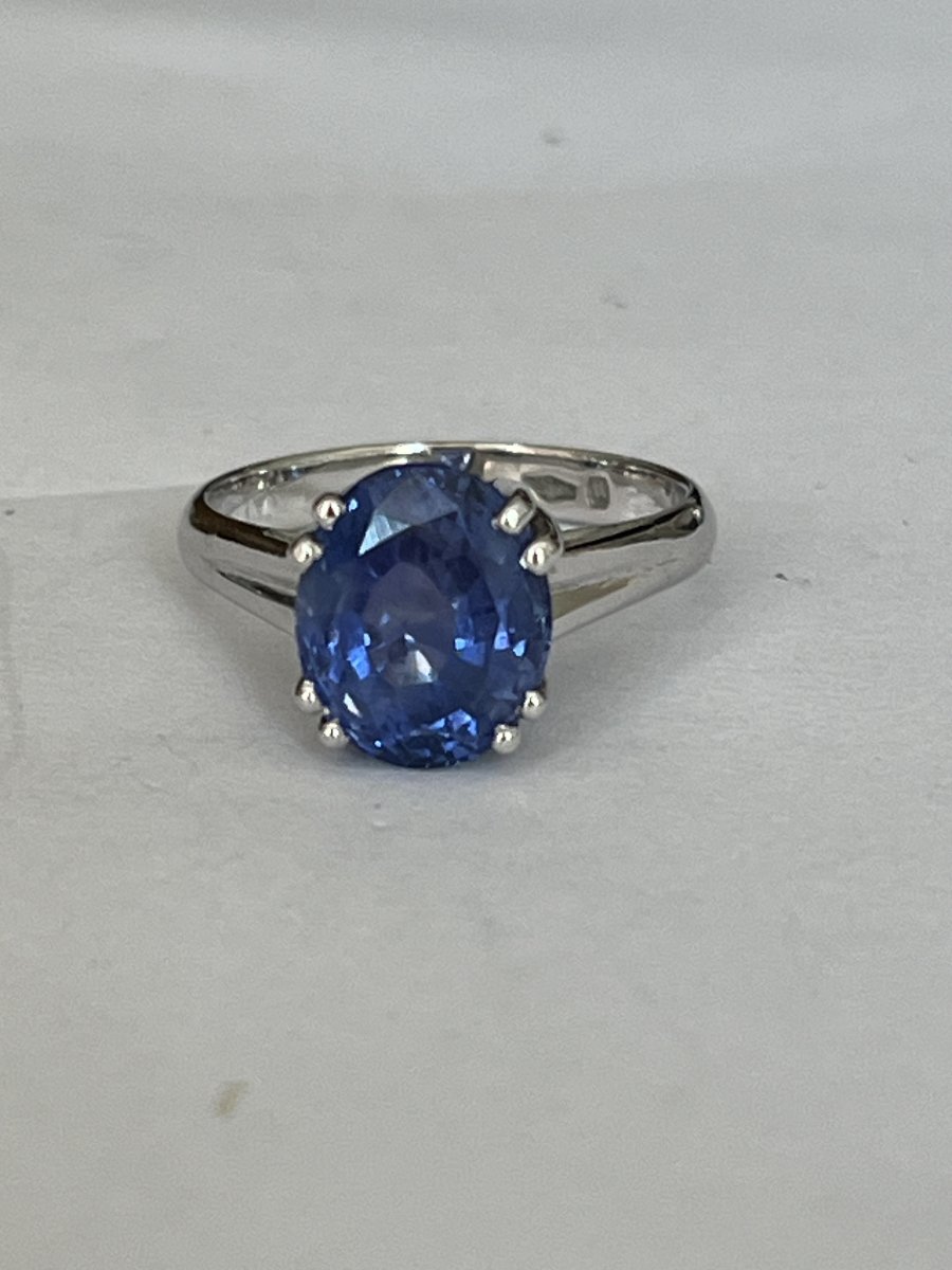 5963- Bague Or Gris Saphir Ceylan 4,60 ct