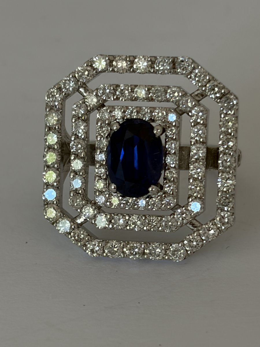 8015 - White Gold Ring With Sapphire And Diamonds-photo-5