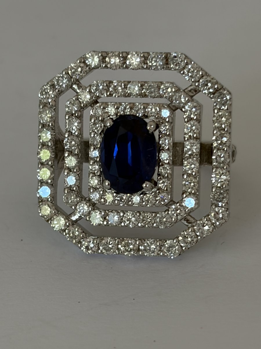 8015 - White Gold Ring With Sapphire And Diamonds-photo-6
