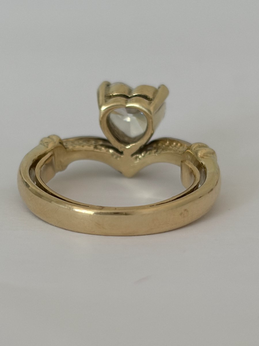 8019- Bague Vintage Or Jaune et Gris Diamant Taille Cœur de 1,00 ct-photo-2