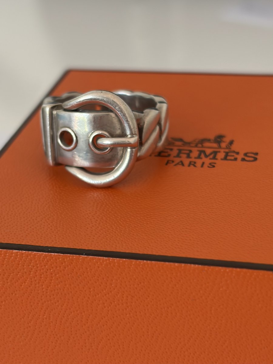 8022 - Hermes Silver Belt Ring-photo-3