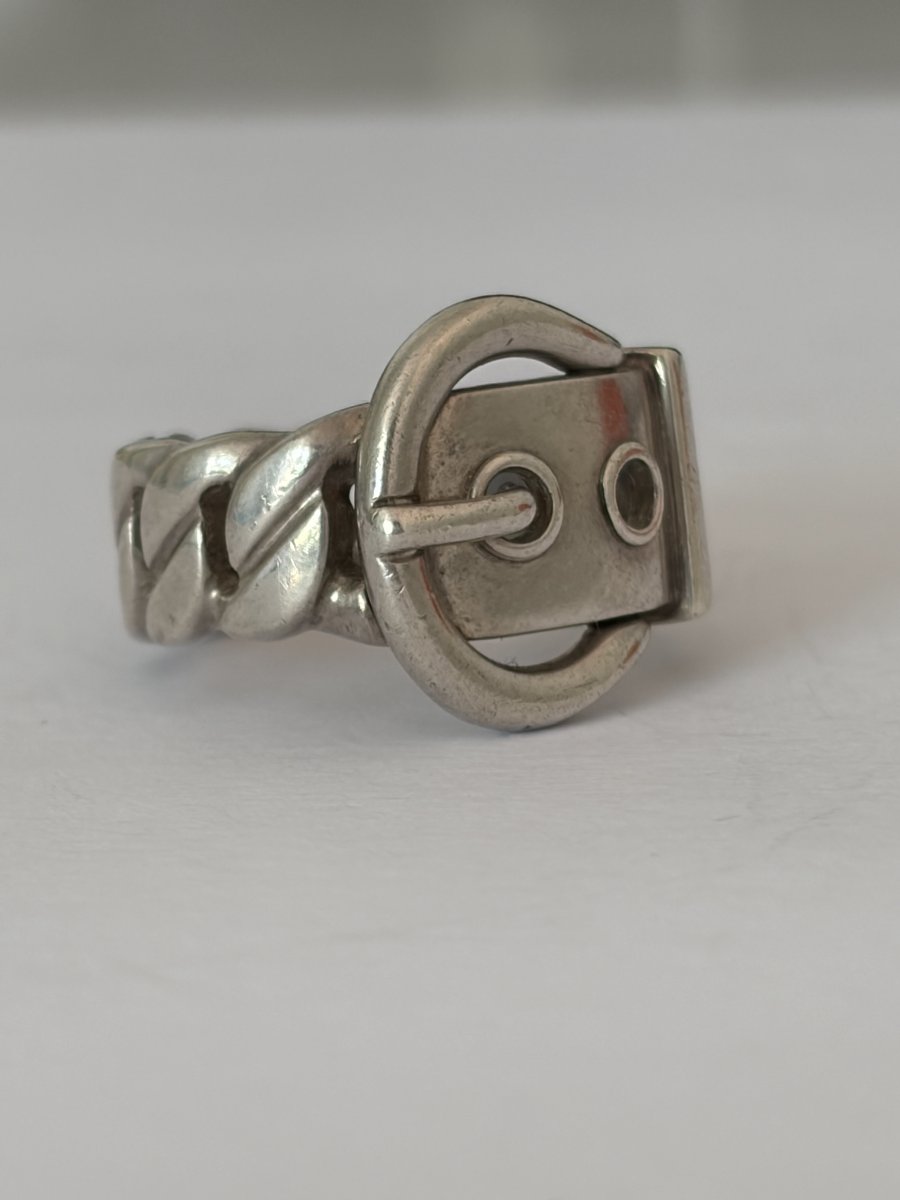 8022 - Hermes Silver Belt Ring-photo-3