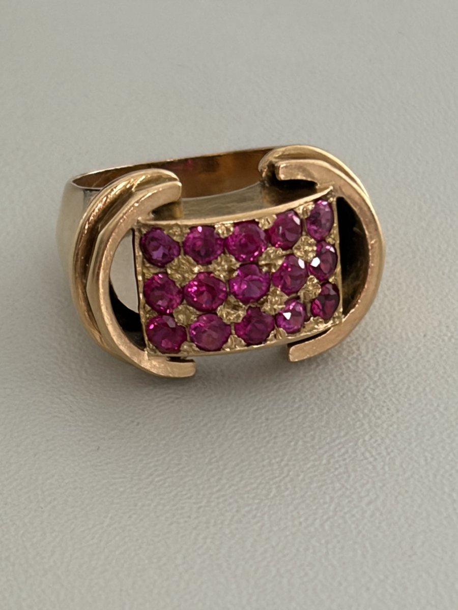 8026 - Yellow Gold Tank Ring With Rubies-photo-3