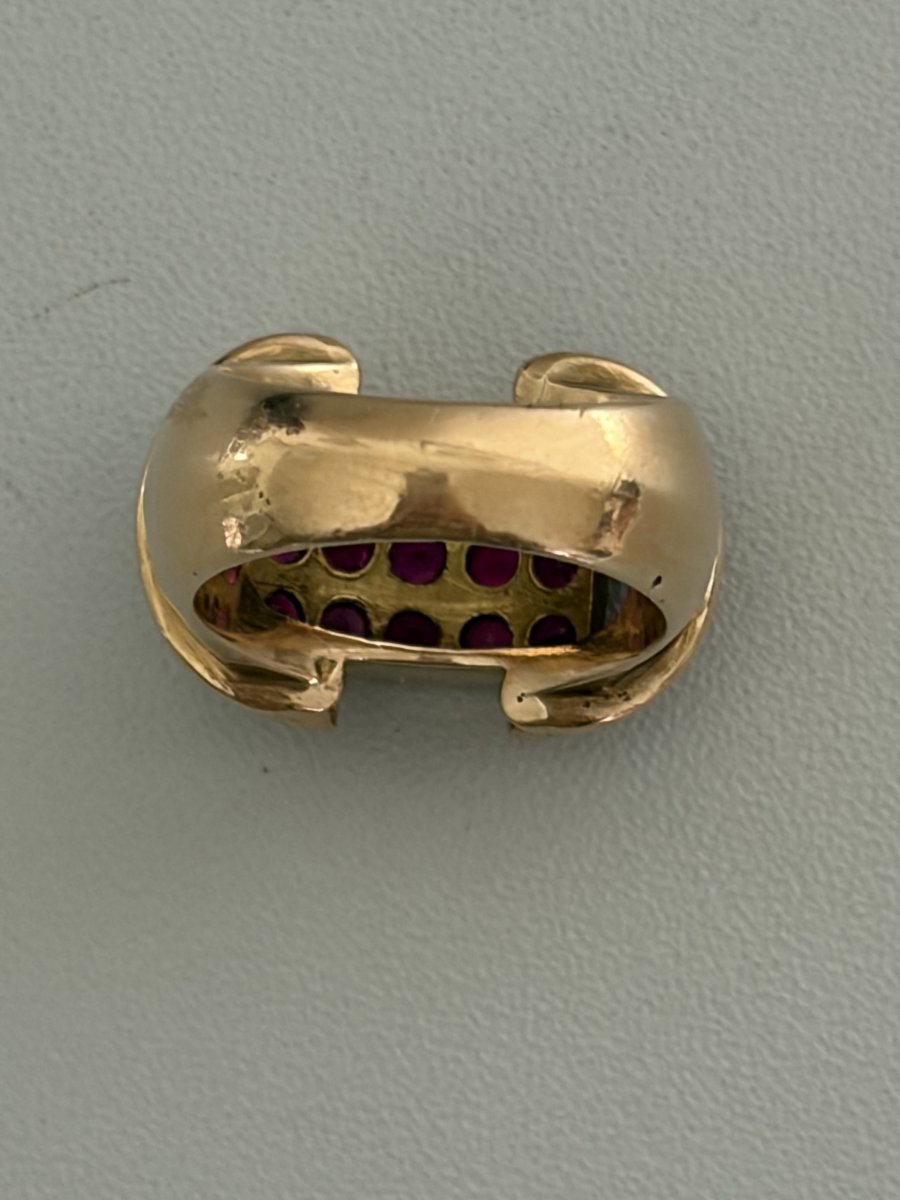 8026 - Yellow Gold Tank Ring With Rubies-photo-4