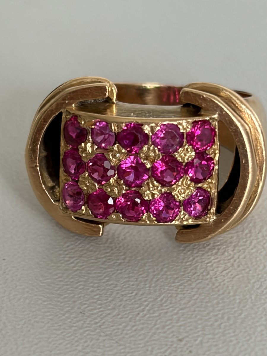 8026 - Yellow Gold Tank Ring With Rubies