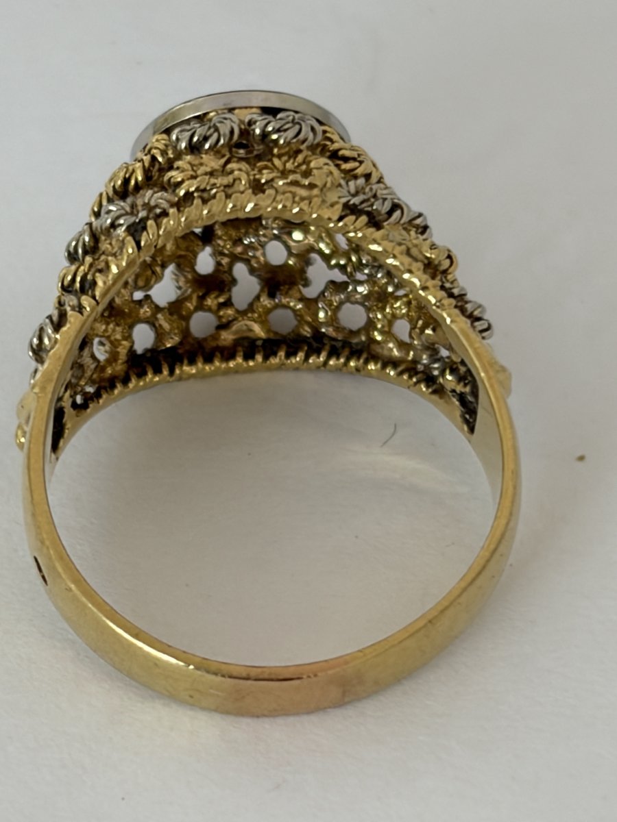 8032 - Vintage Twisted Yellow Gold And Diamond Ring-photo-2