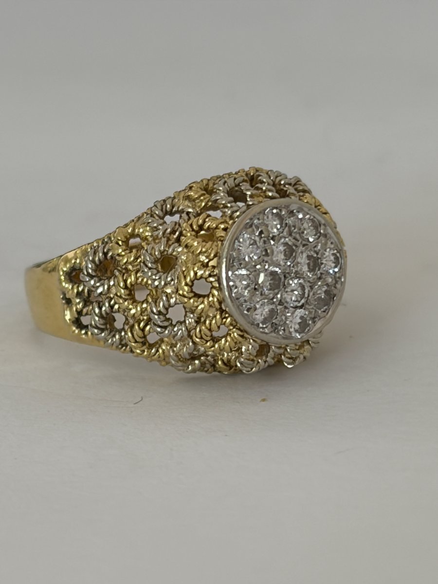 8032 - Vintage Twisted Yellow Gold And Diamond Ring-photo-3