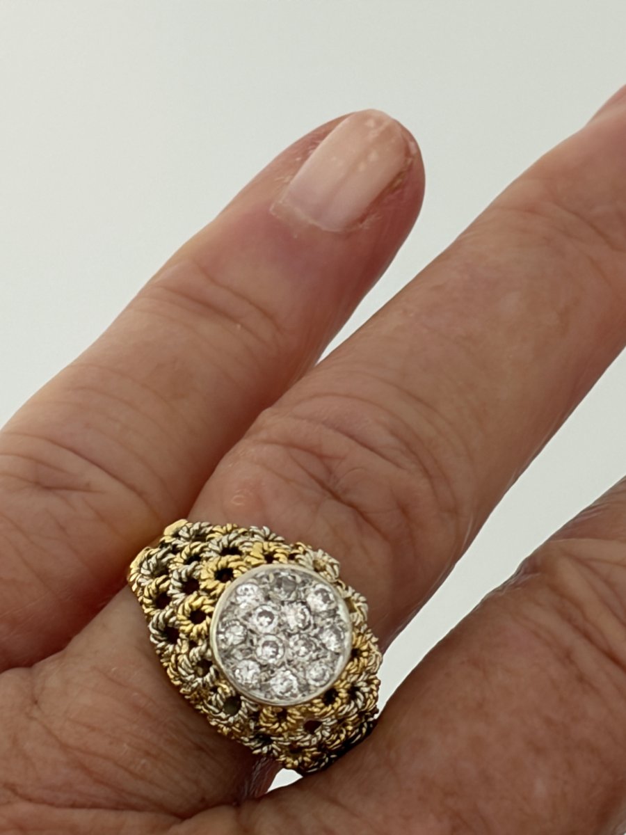 8032 - Vintage Twisted Yellow Gold And Diamond Ring-photo-4