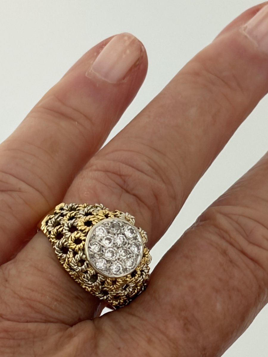 8032 - Vintage Twisted Yellow Gold And Diamond Ring-photo-2