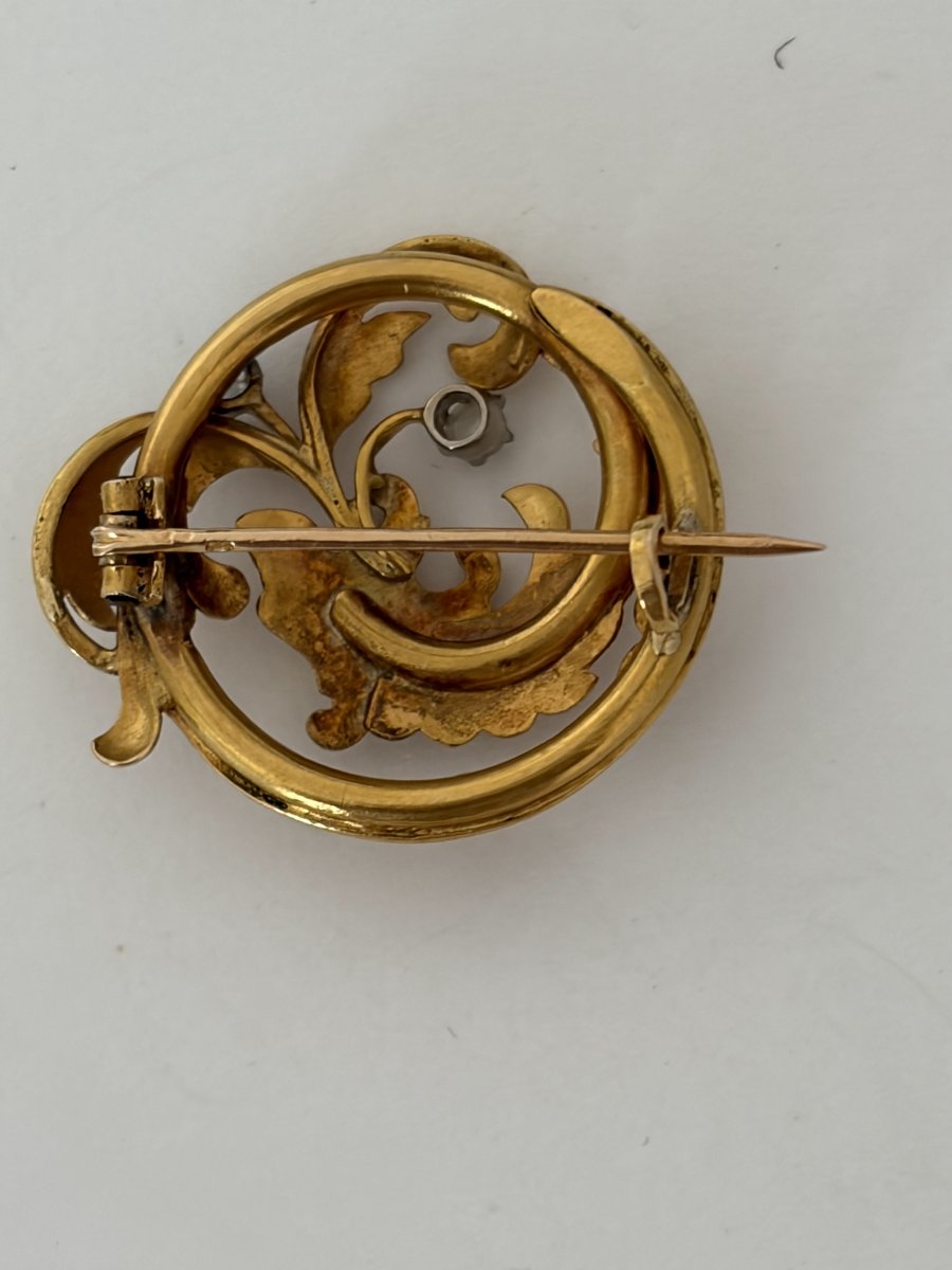 8033 - Antique Chimera Brooch In Yellow Gold With Diamonds-photo-4