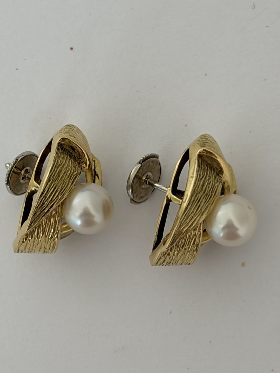 8037 - Vintage Yellow Gold Akoya Pearl Earrings-photo-2