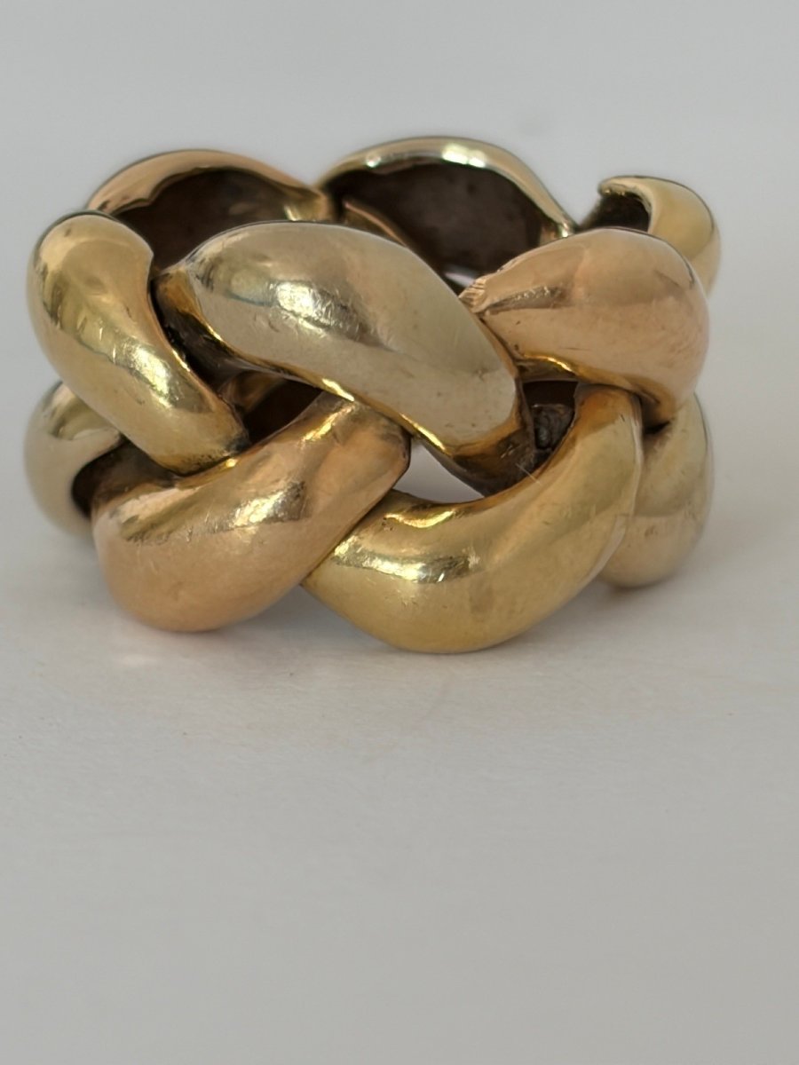 8041 - Statement 3-tone Gold Braided Ring-photo-2