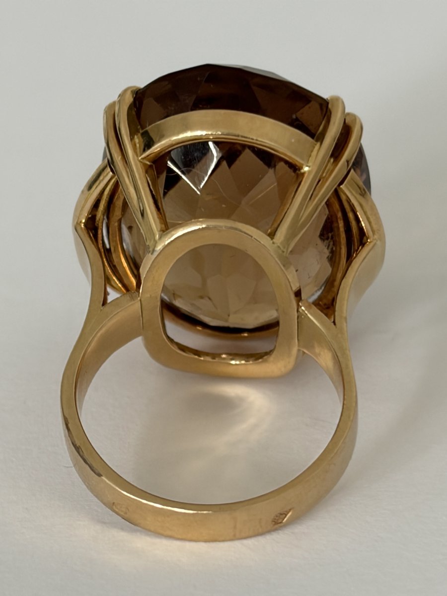 8043 - Striking Vintage Yellow Gold Citrine And Diamond Cocktail Ring-photo-4