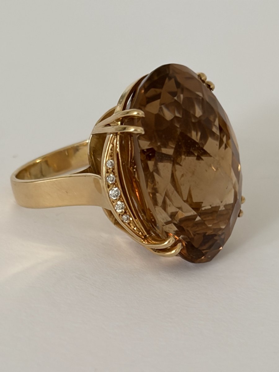 8043 - Striking Vintage Yellow Gold Citrine And Diamond Cocktail Ring-photo-2