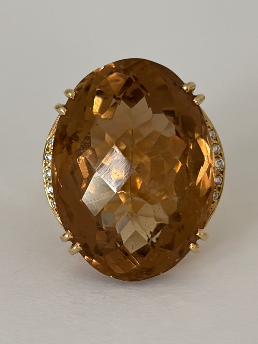 8043 - Striking Vintage Yellow Gold Citrine And Diamond Cocktail Ring