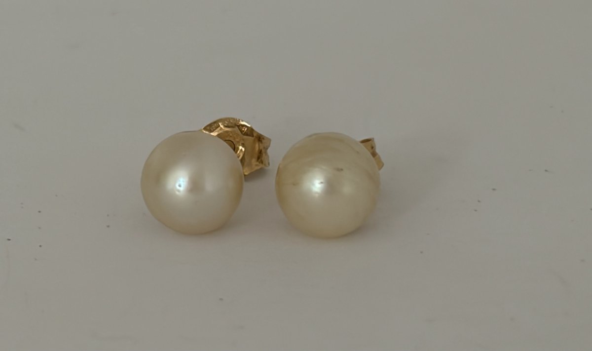 8067 - Vintage Yellow Gold Akoya Pearl Earrings-photo-2