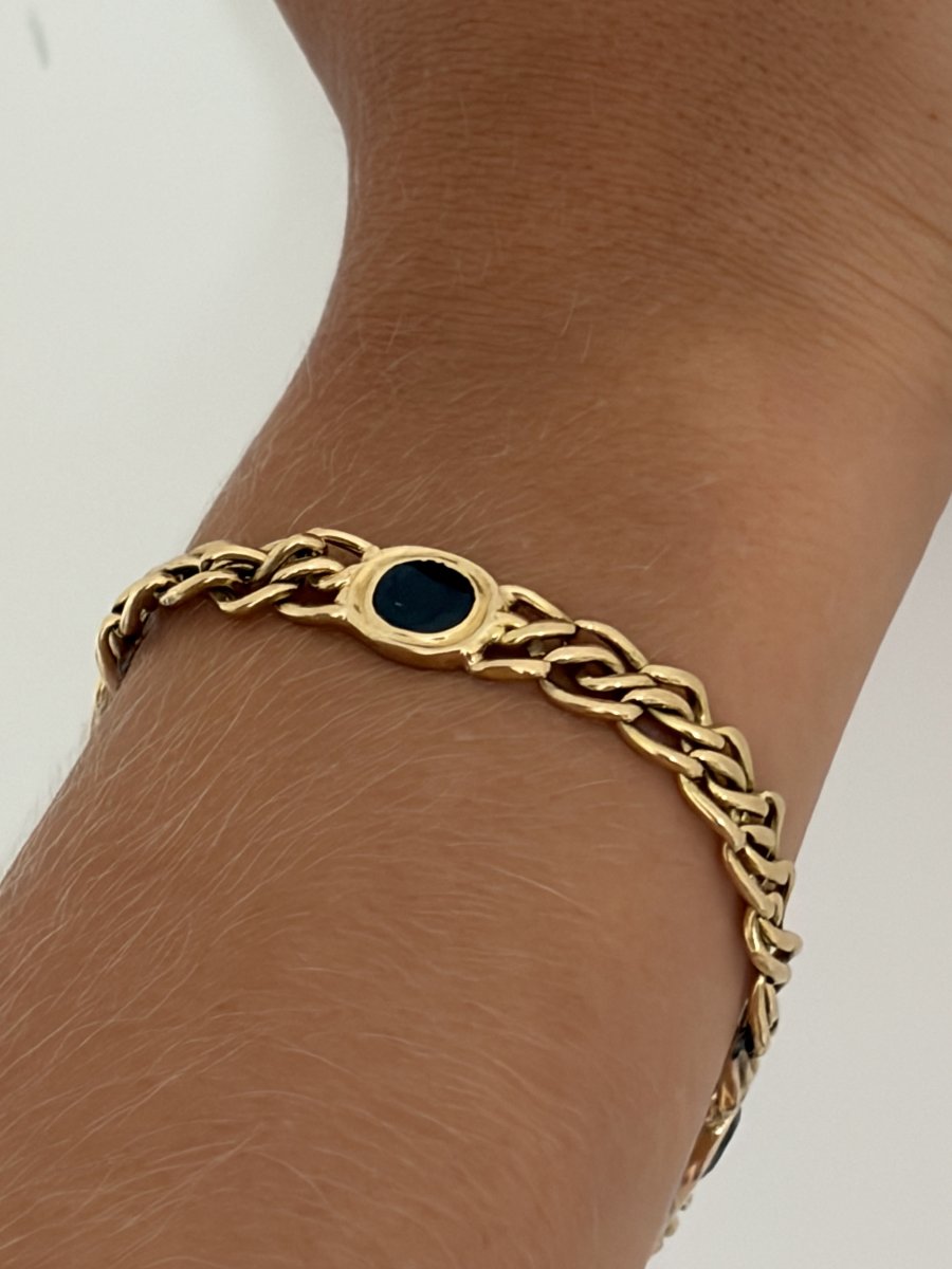8071 - Flexible Vintage Yellow Gold Sapphire Bracelet-photo-2