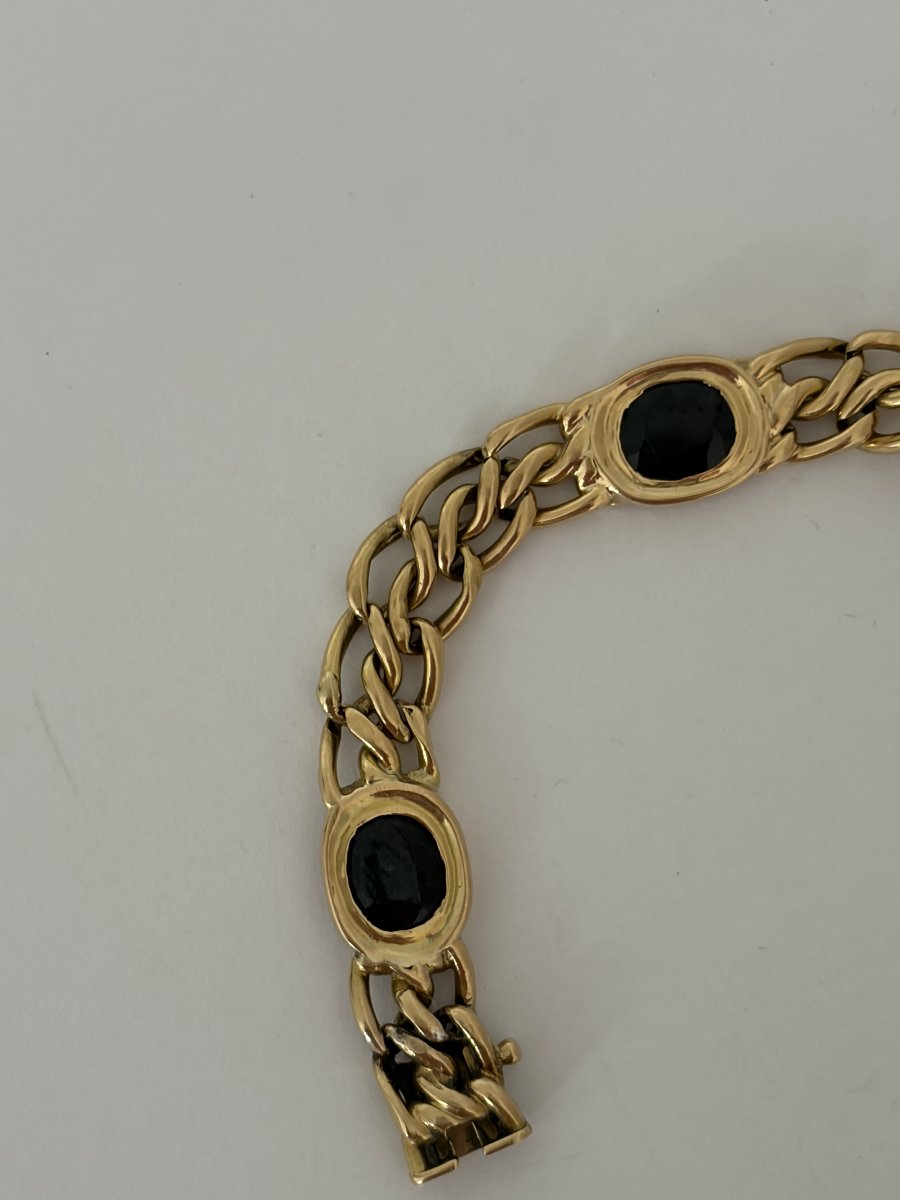 8071 - Flexible Vintage Yellow Gold Sapphire Bracelet-photo-4