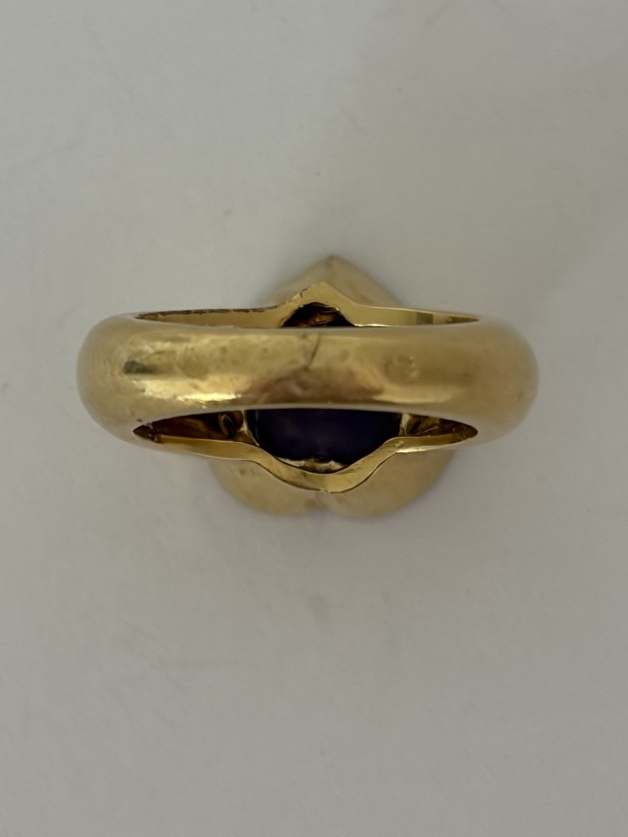 8073 - Vintage Yellow Gold Amethyst Heart Ring With Diamonds-photo-2