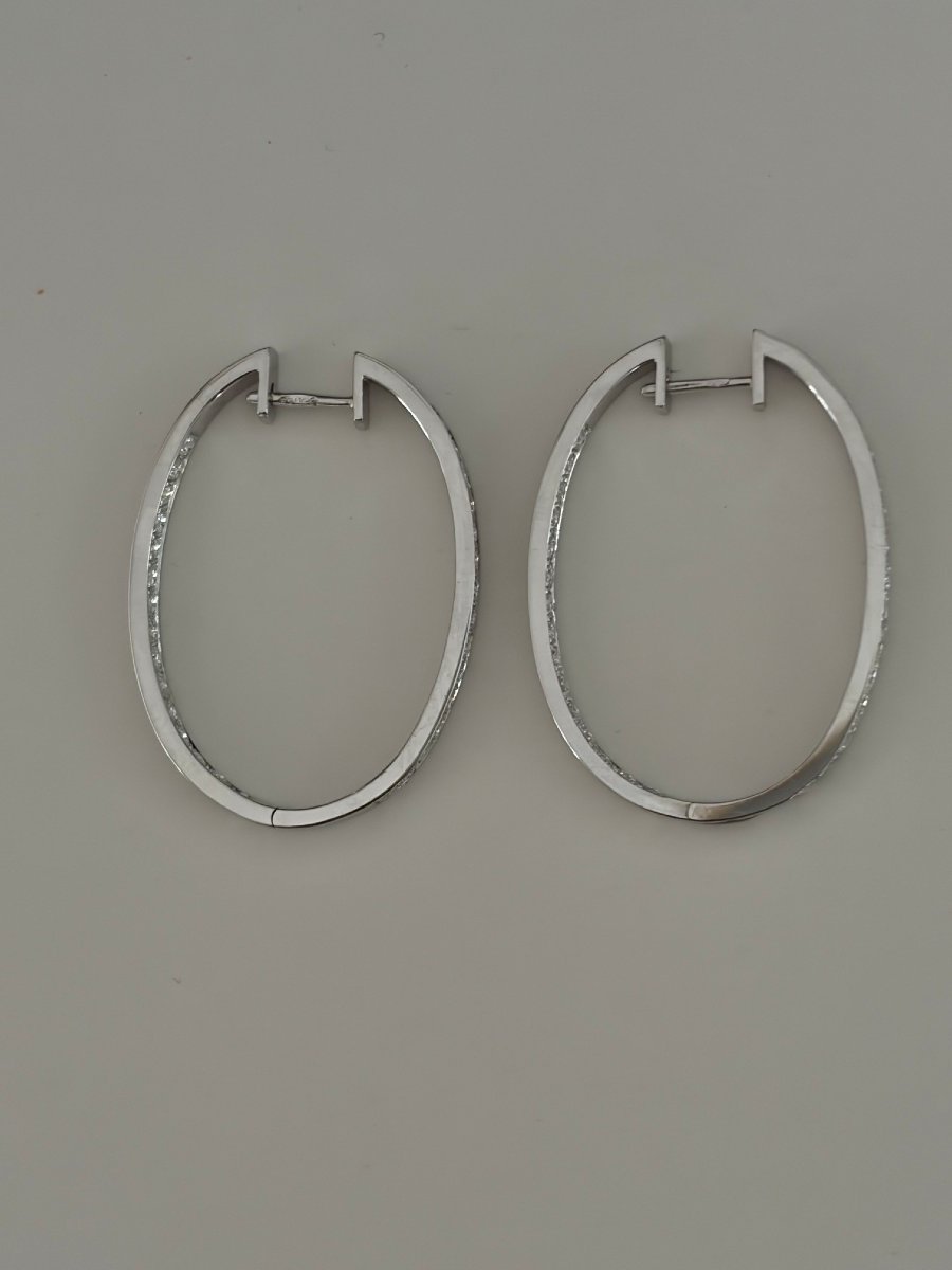 8074- Boucles d'Oreilles Créoles Or Gris Diamants-photo-2