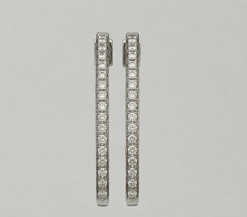 8074- Boucles d'Oreilles Créoles Or Gris Diamants-photo-4