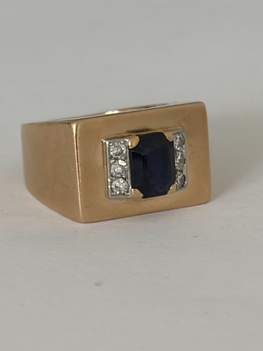 8084- Bague Tank Or Jaune Saphir Diamants-photo-2