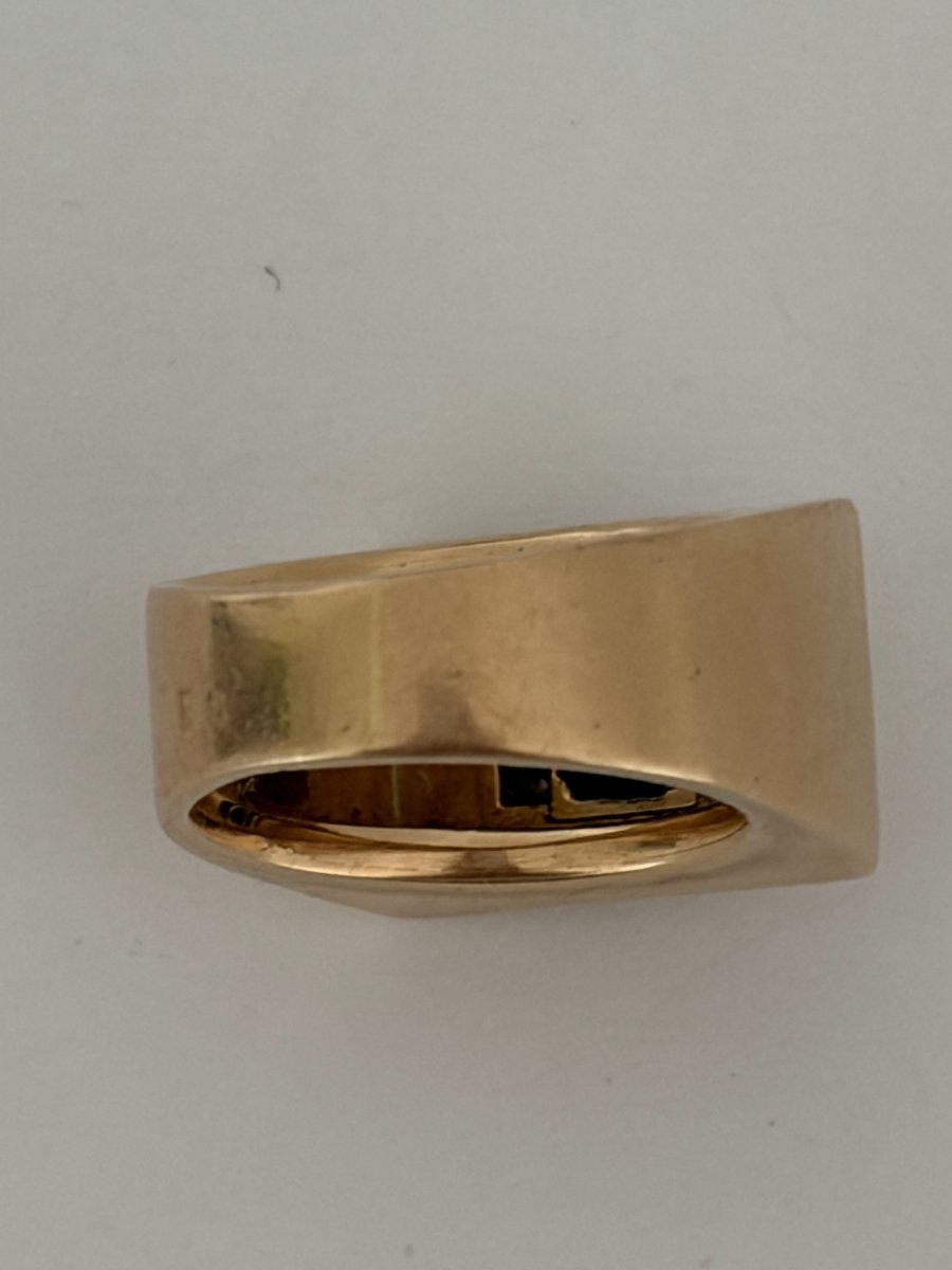 8084- Bague Tank Or Jaune Saphir Diamants-photo-3