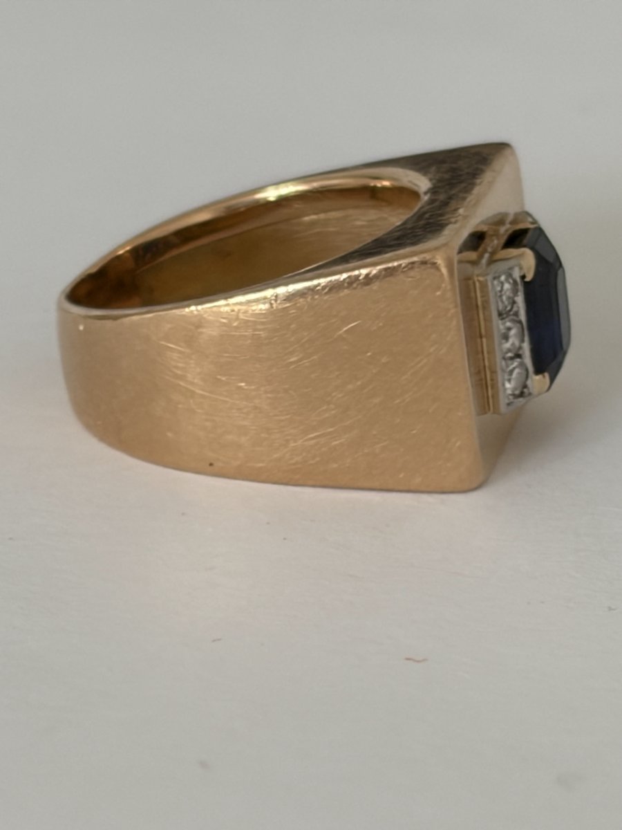 8084- Bague Tank Or Jaune Saphir Diamants-photo-4