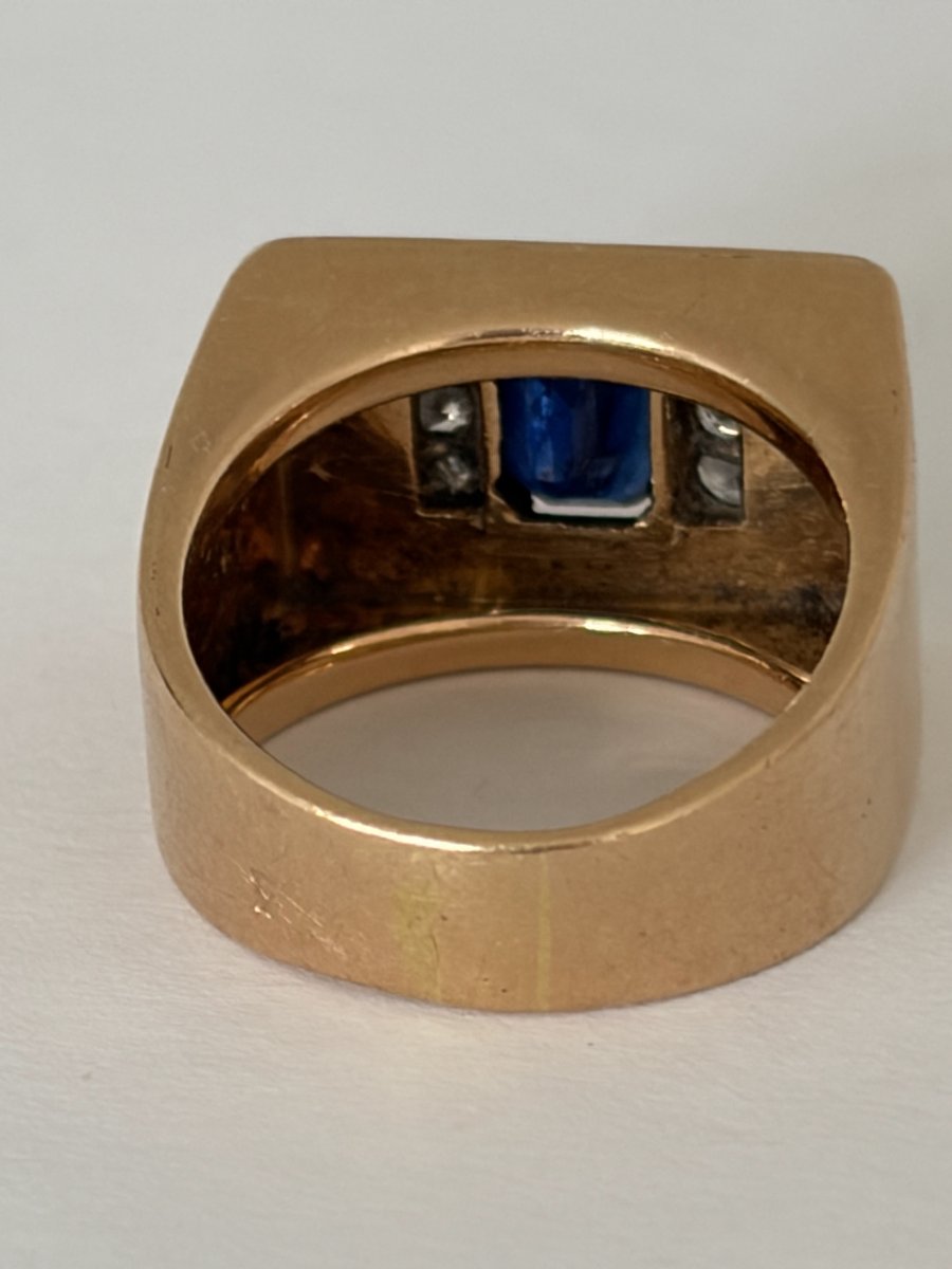 8084- Bague Tank Or Jaune Saphir Diamants-photo-1