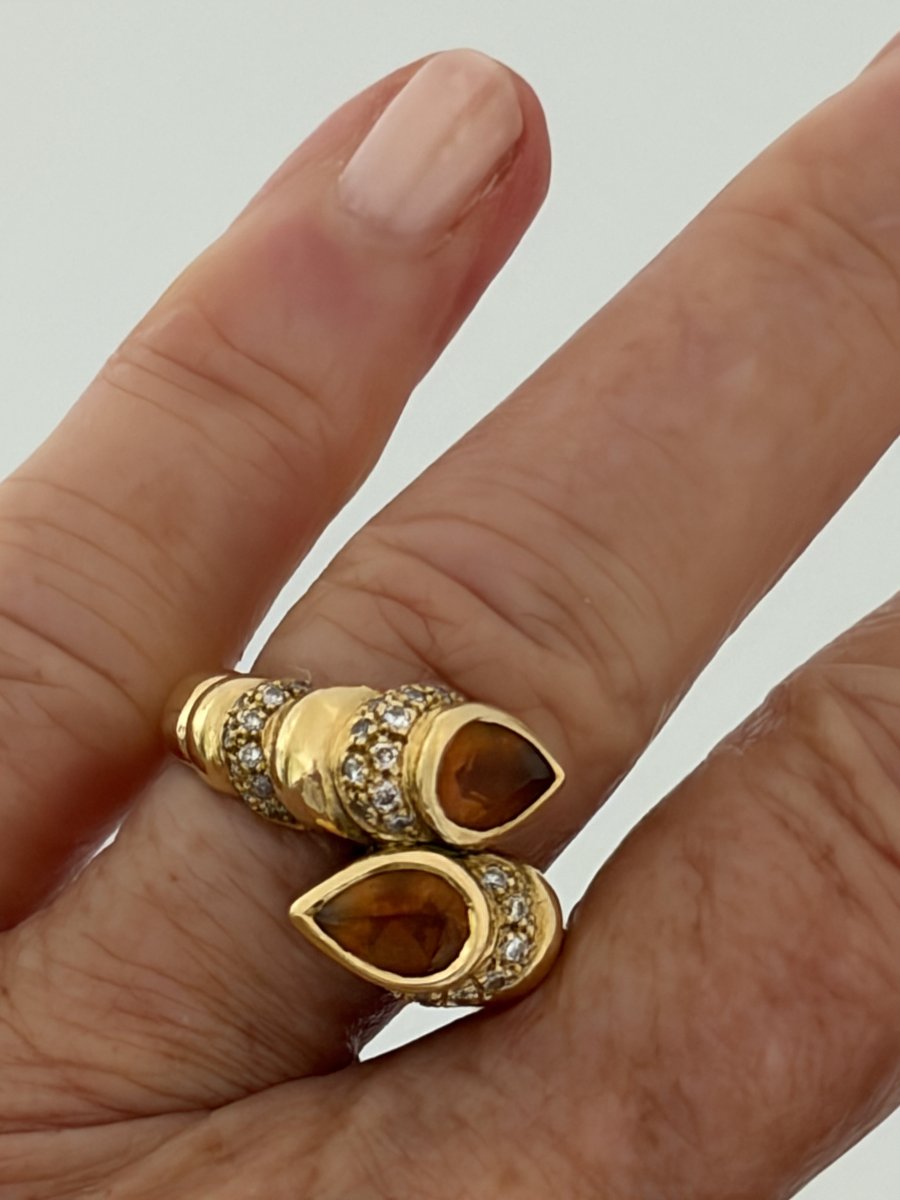 8126 - "toi & Moi" Vintage Yellow Gold Ring With Citrine And Diamonds-photo-2