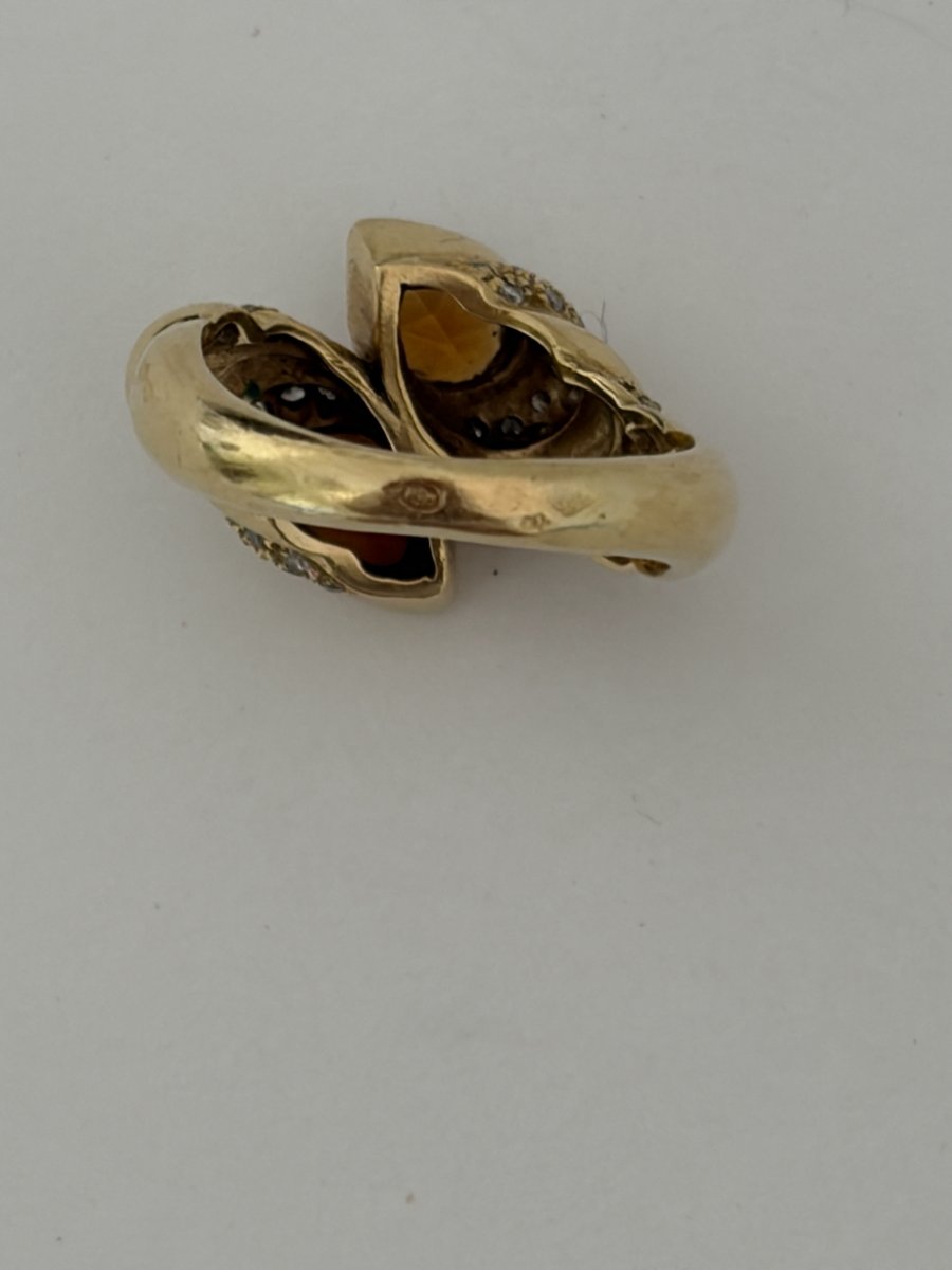 8126 - "toi & Moi" Vintage Yellow Gold Ring With Citrine And Diamonds-photo-4