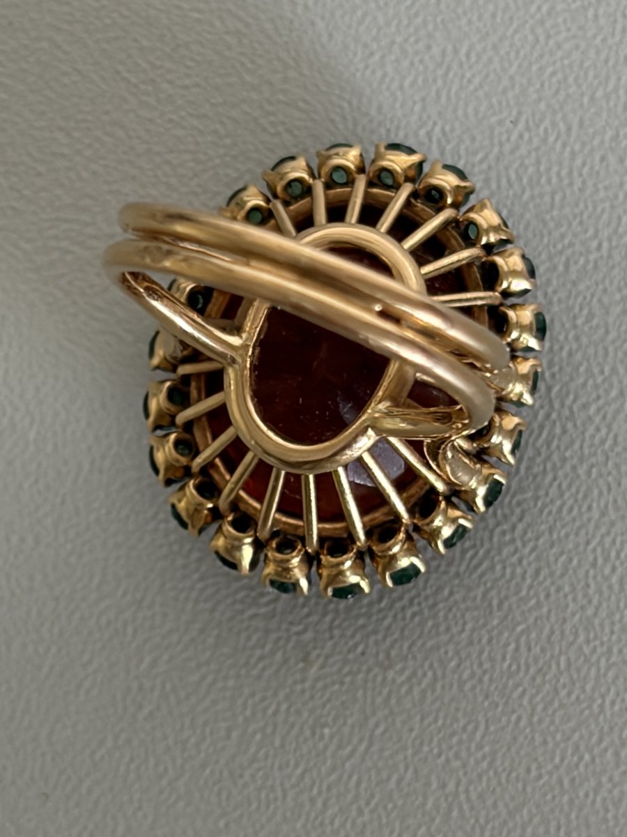 8139 - Large Vintage Yellow Gold Cocktail Ring With Citrine And Emeralds-photo-3