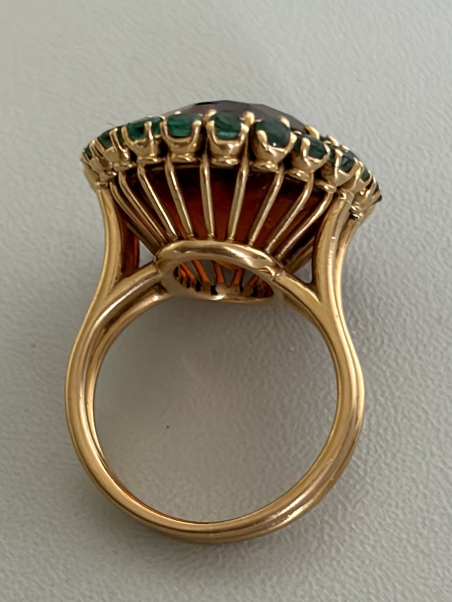 8139 - Large Vintage Yellow Gold Cocktail Ring With Citrine And Emeralds-photo-4
