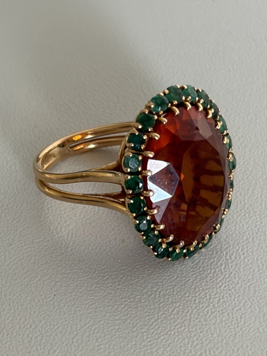 8139 - Large Vintage Yellow Gold Cocktail Ring With Citrine And Emeralds-photo-1
